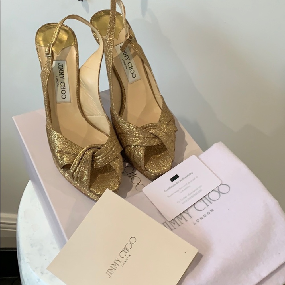 Jimmy Choo “091 Poem Lame- Gold” Heels-Authentic